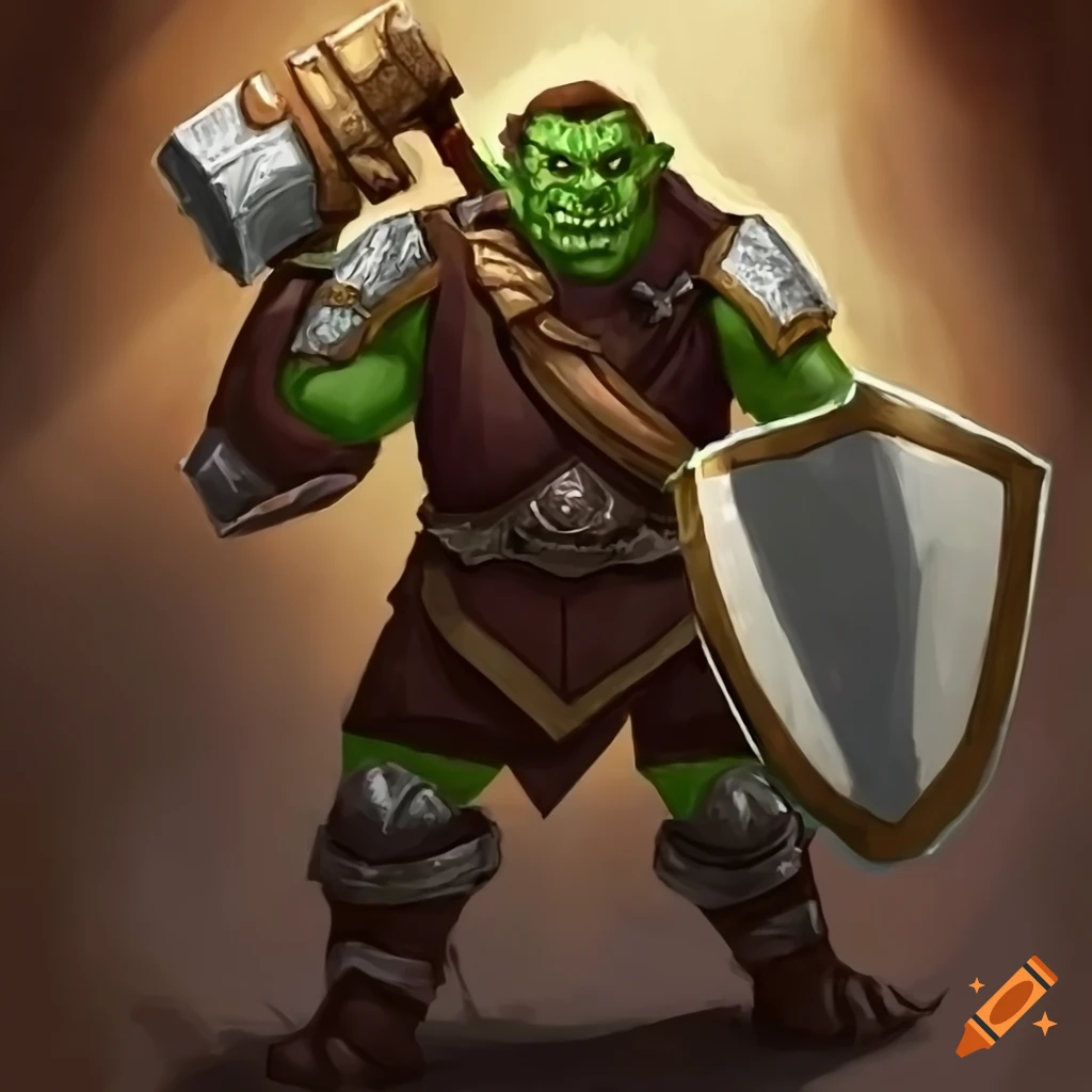Paladin orc wielding a hammer and shield