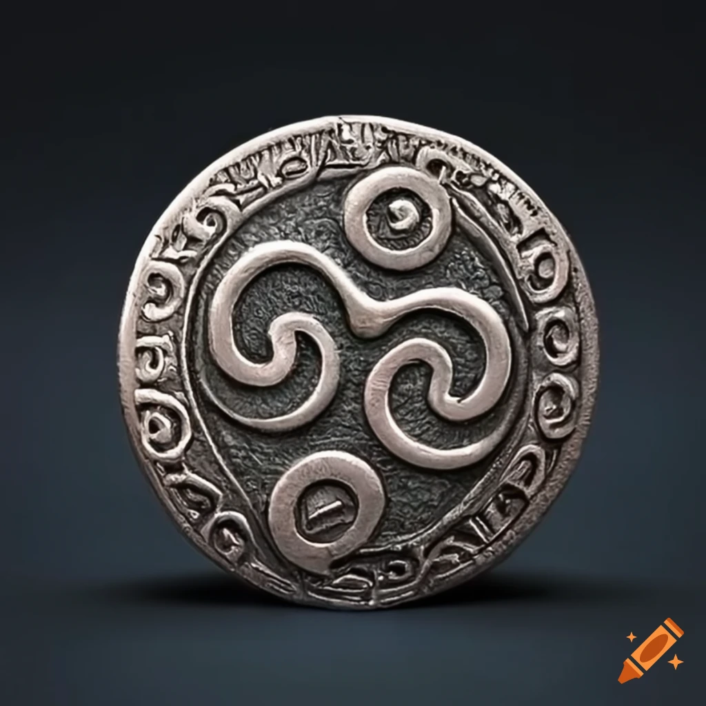 Ancient dark silver Triskelion coin with intricate details
