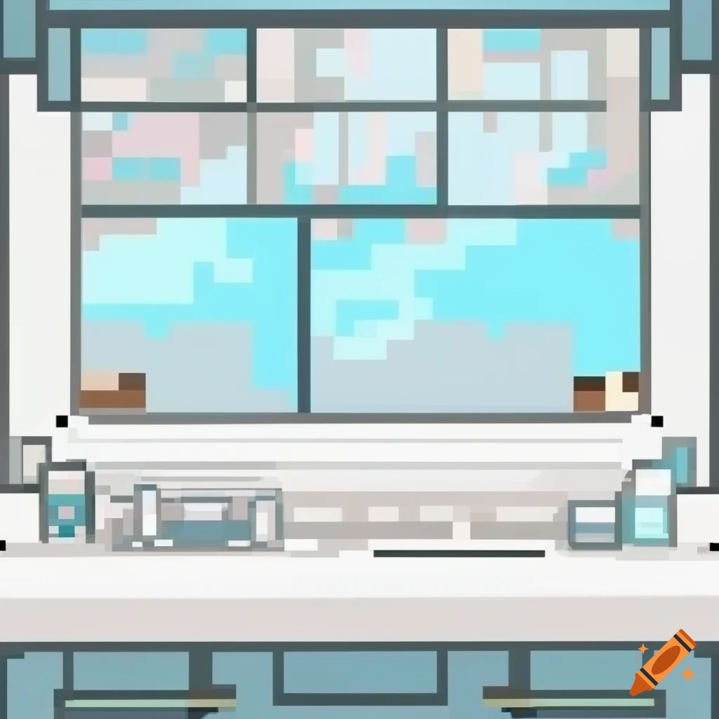 Pixel art illustration of front view bathroom countertop