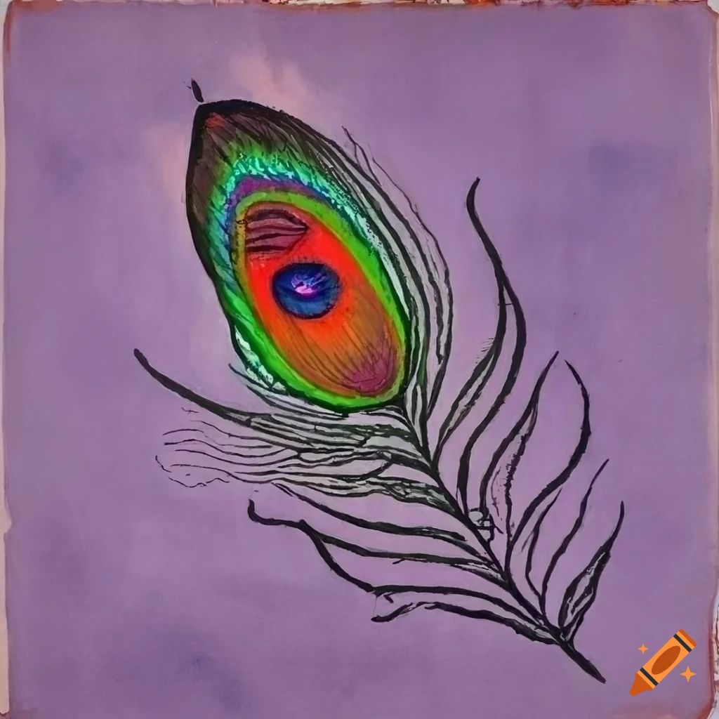 Psychedelic peacock feather in ancient tantric style on paper
