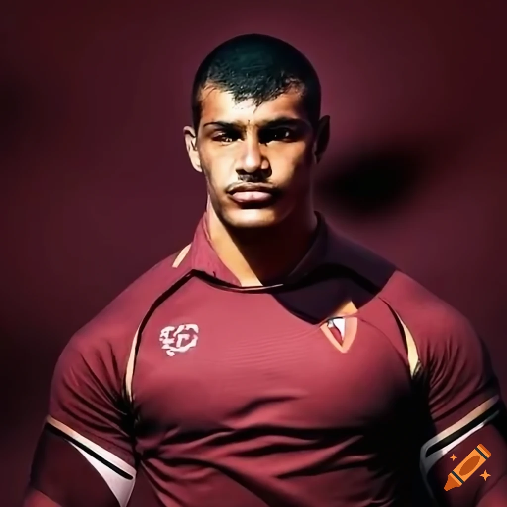 Rugby team players celebrating victory in maroon jerseys