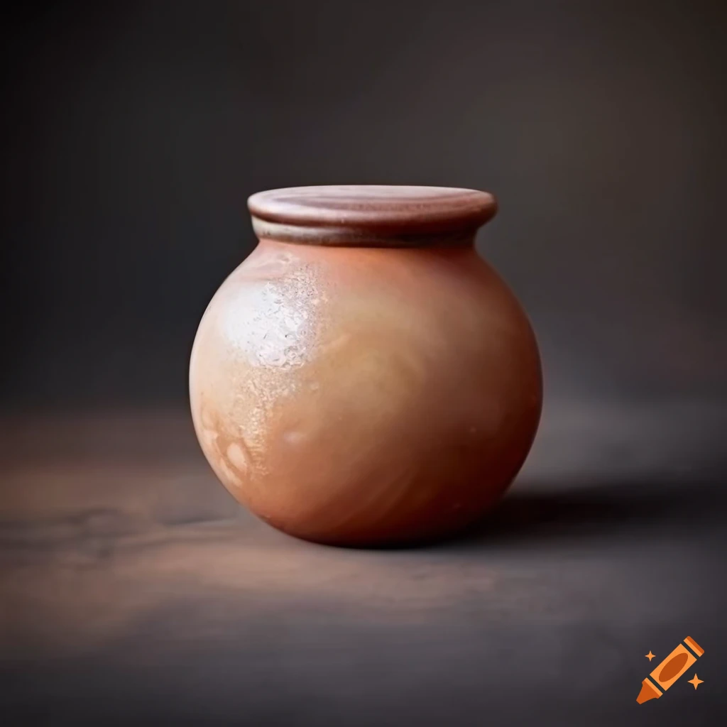 Rustic round clay jar with salt glaze depicting Fig planet Jupiter