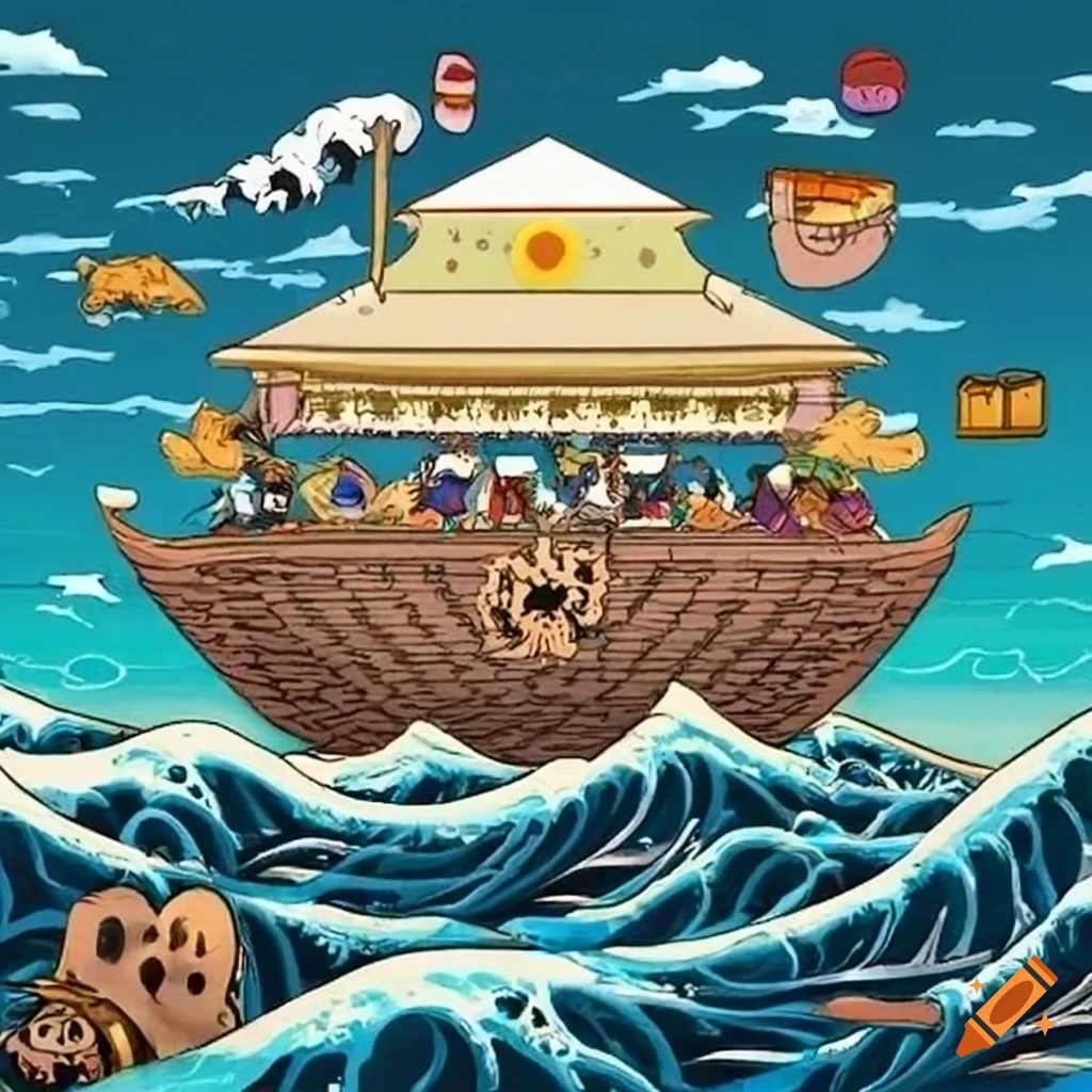 Noah's ark in Japanese style waves