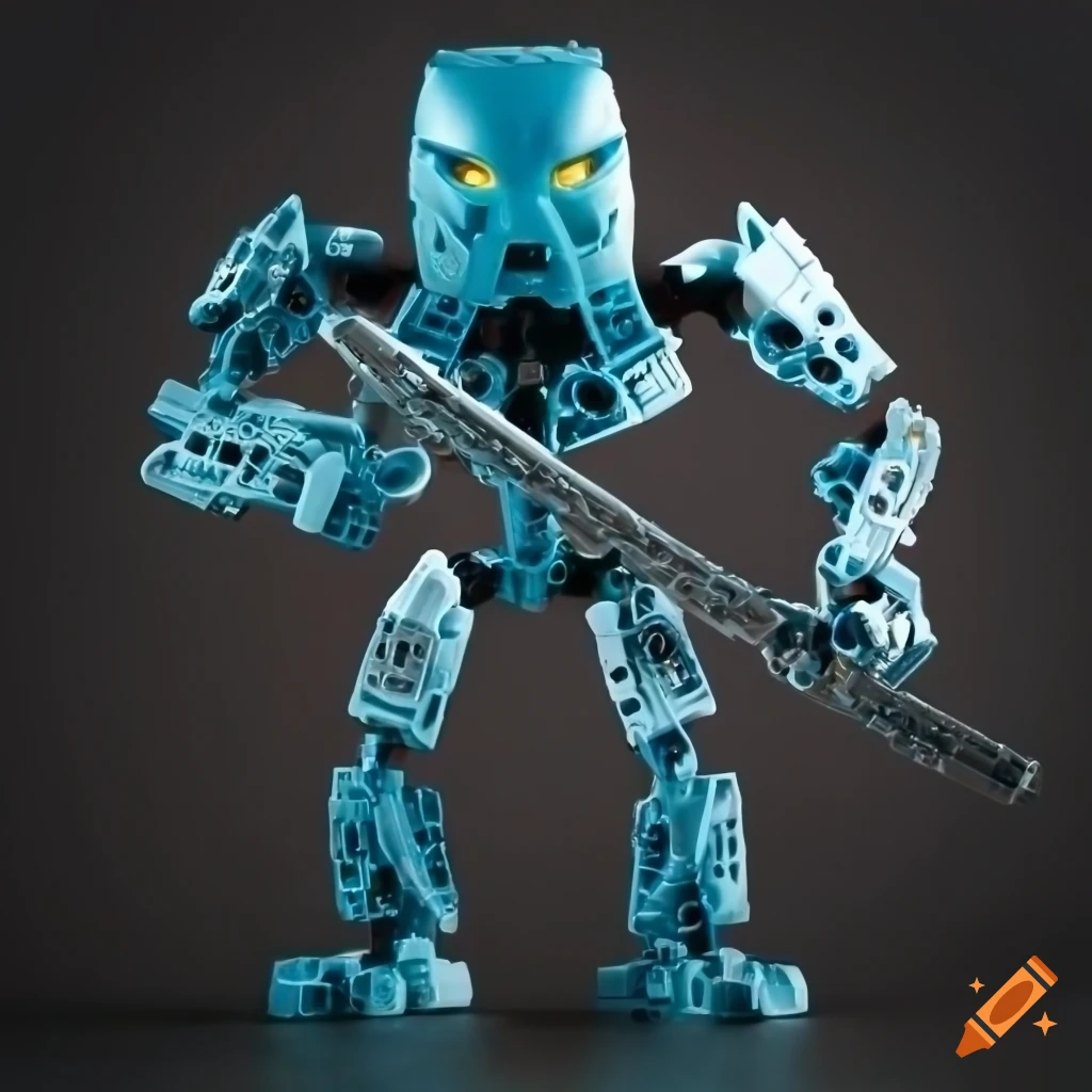 Lego Bionicle Toa in a professional studio photo with lighting