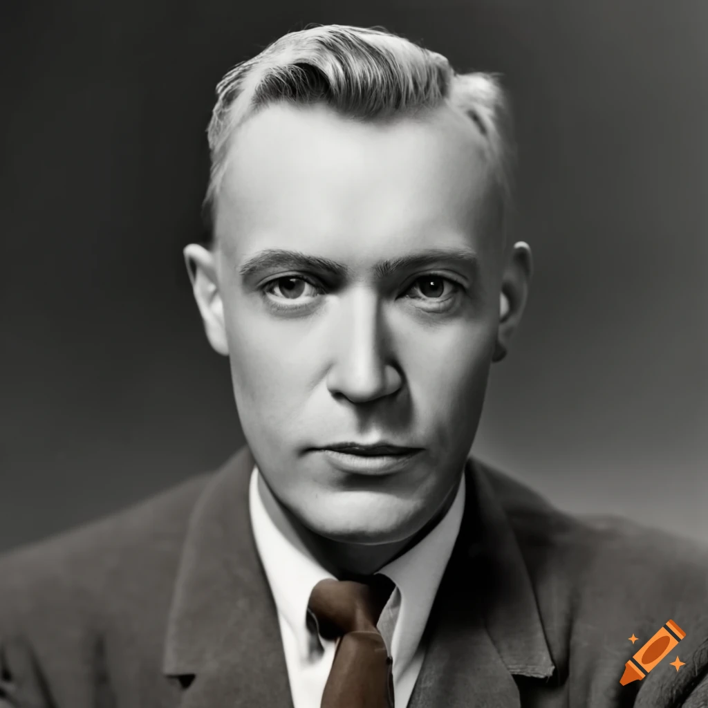Portrait of a middle-aged man with blonde hair and beard in a 1950's ...