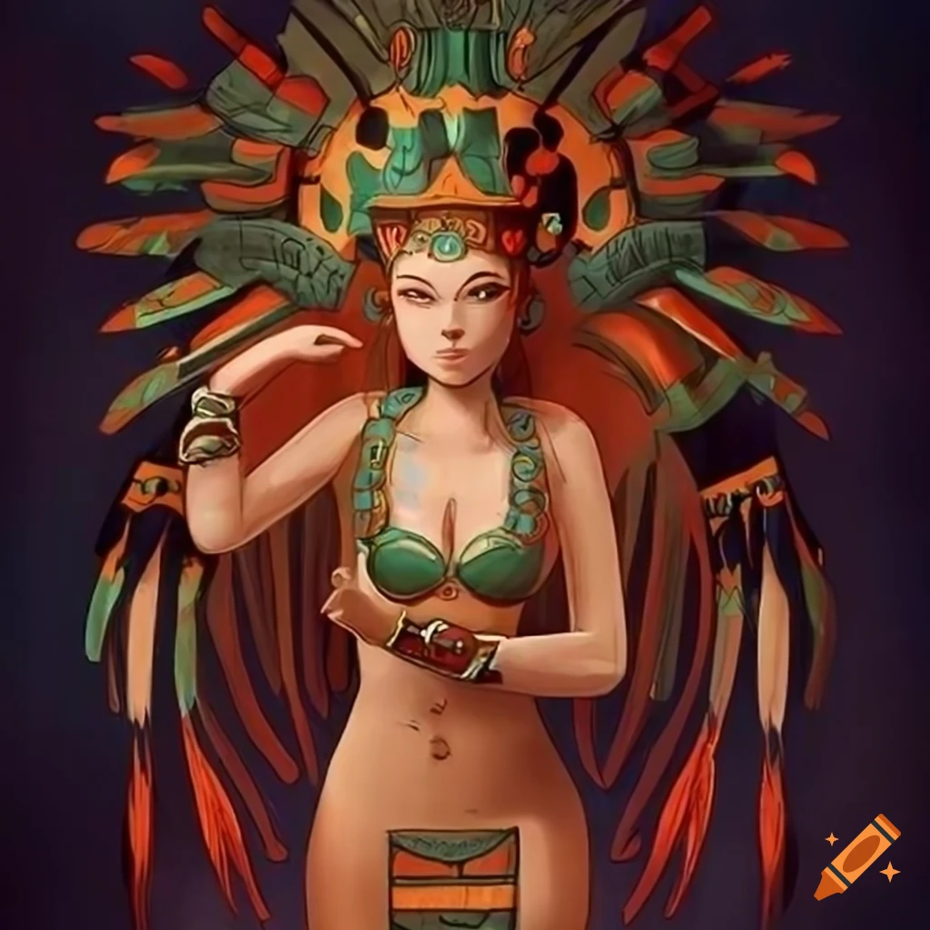 Art Deco concept art of an Aztec Siren Queen inspired by Russian Folklore and Ukiyo-e