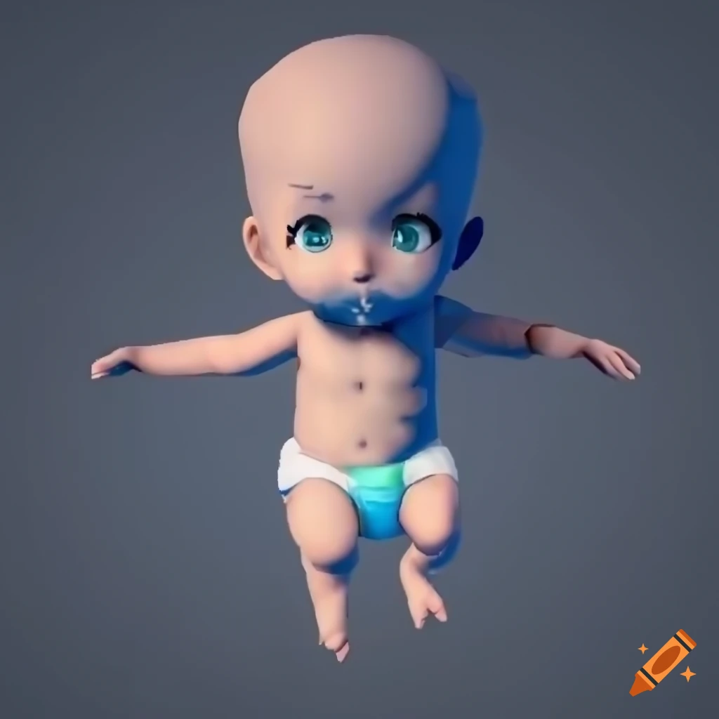 Baby boy wearing diapers in a 3D cel shaded render