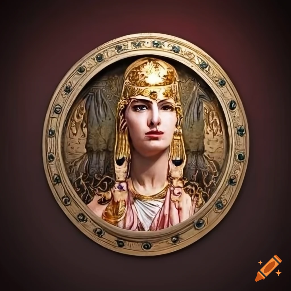 Ancient Greek shield with goddess Athena's image