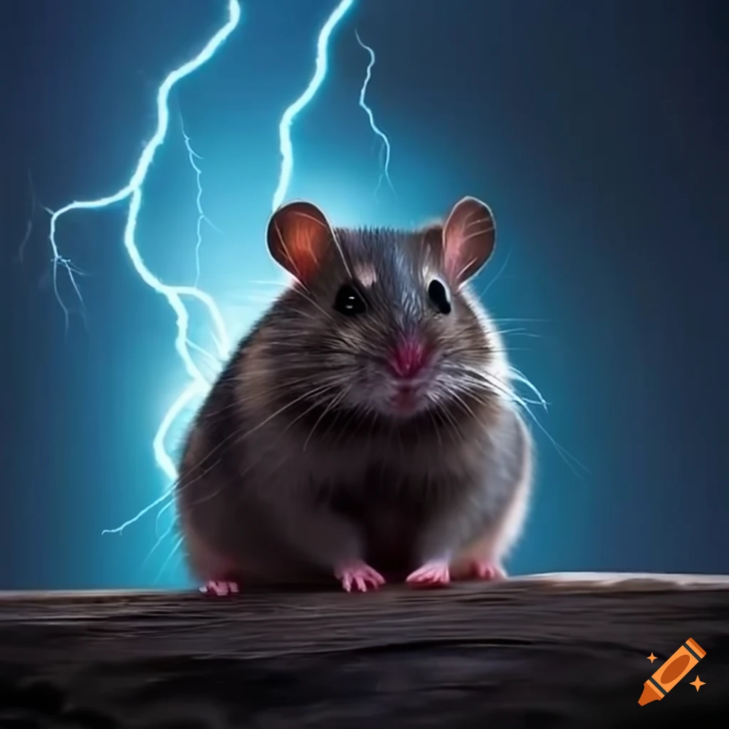 Dark hamster with thunder sky background