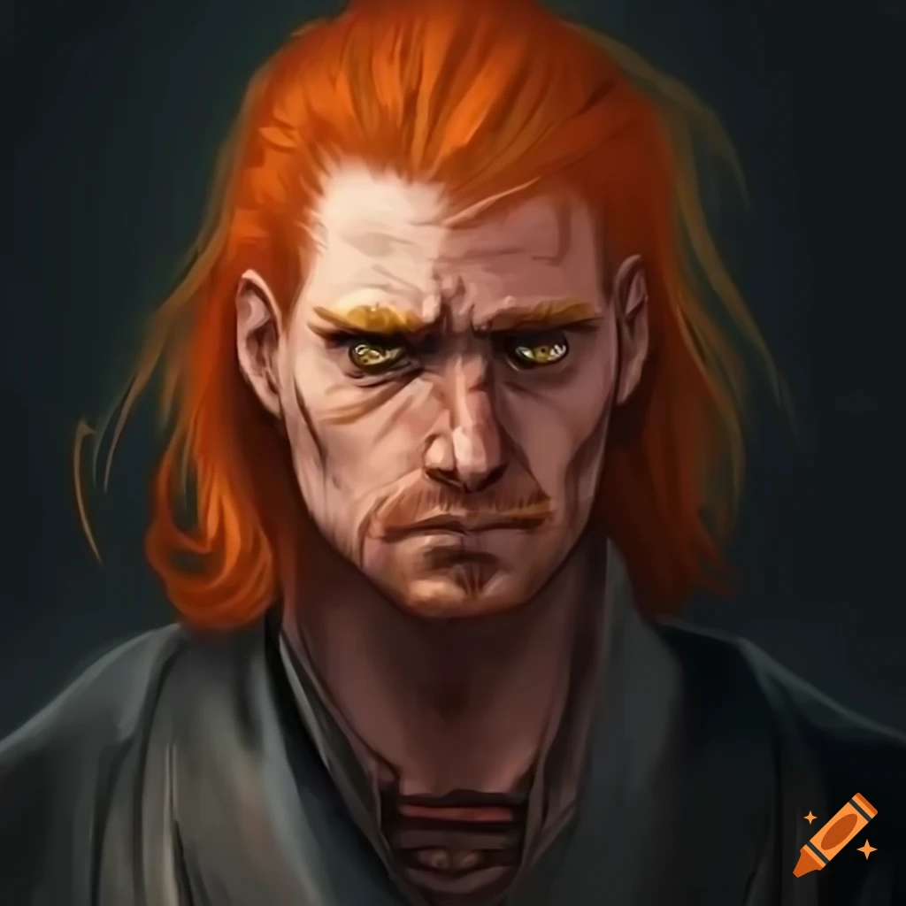 Male character with orange hair in a black jacket ready for adventure in comic style