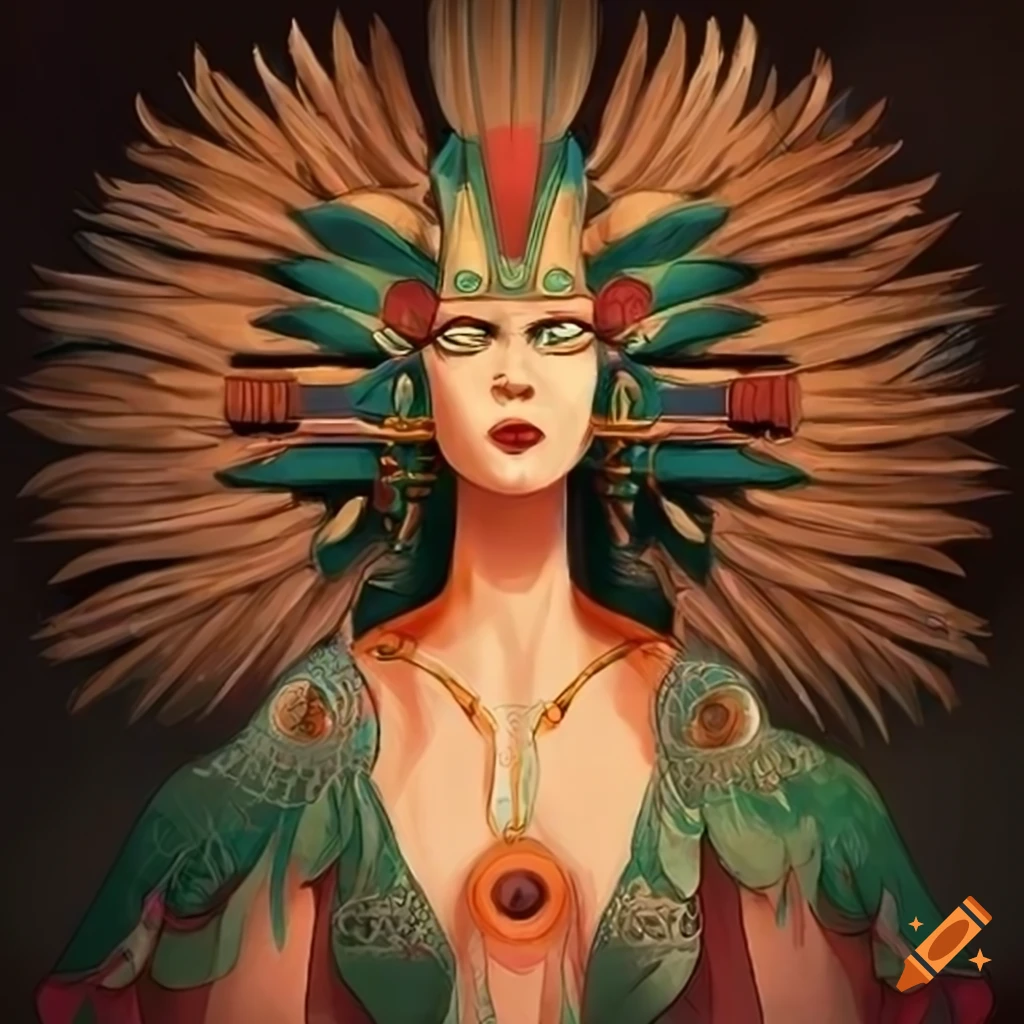 Art Deco Aztec Siren Queen inspired by Russian Folklore and Ukiyo-e