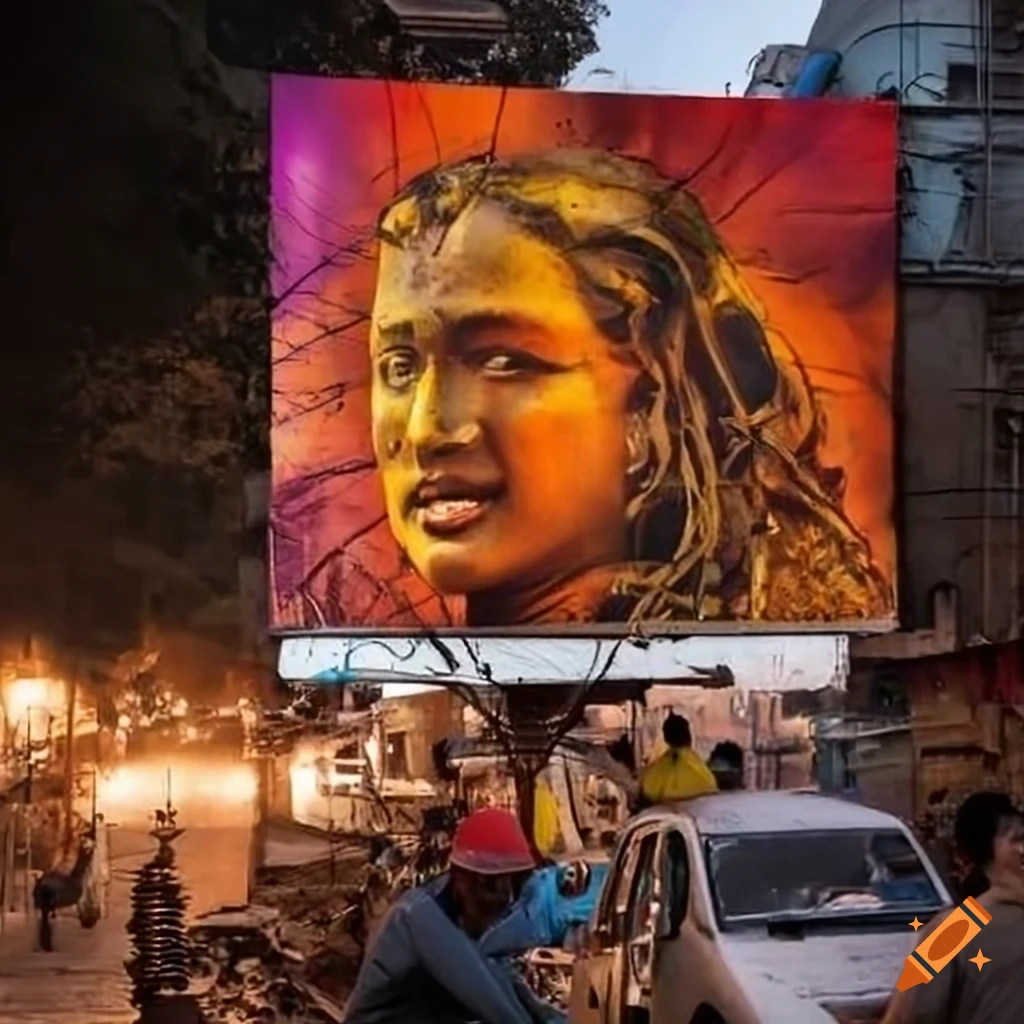 Vibrant advertisement on an Indian street corner