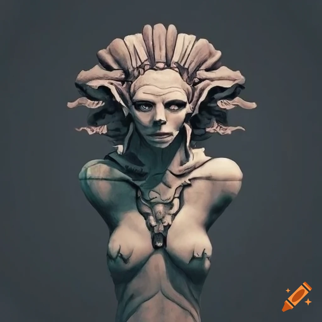 Minimalist Ink Aztec Dryad with Brutalist Influences