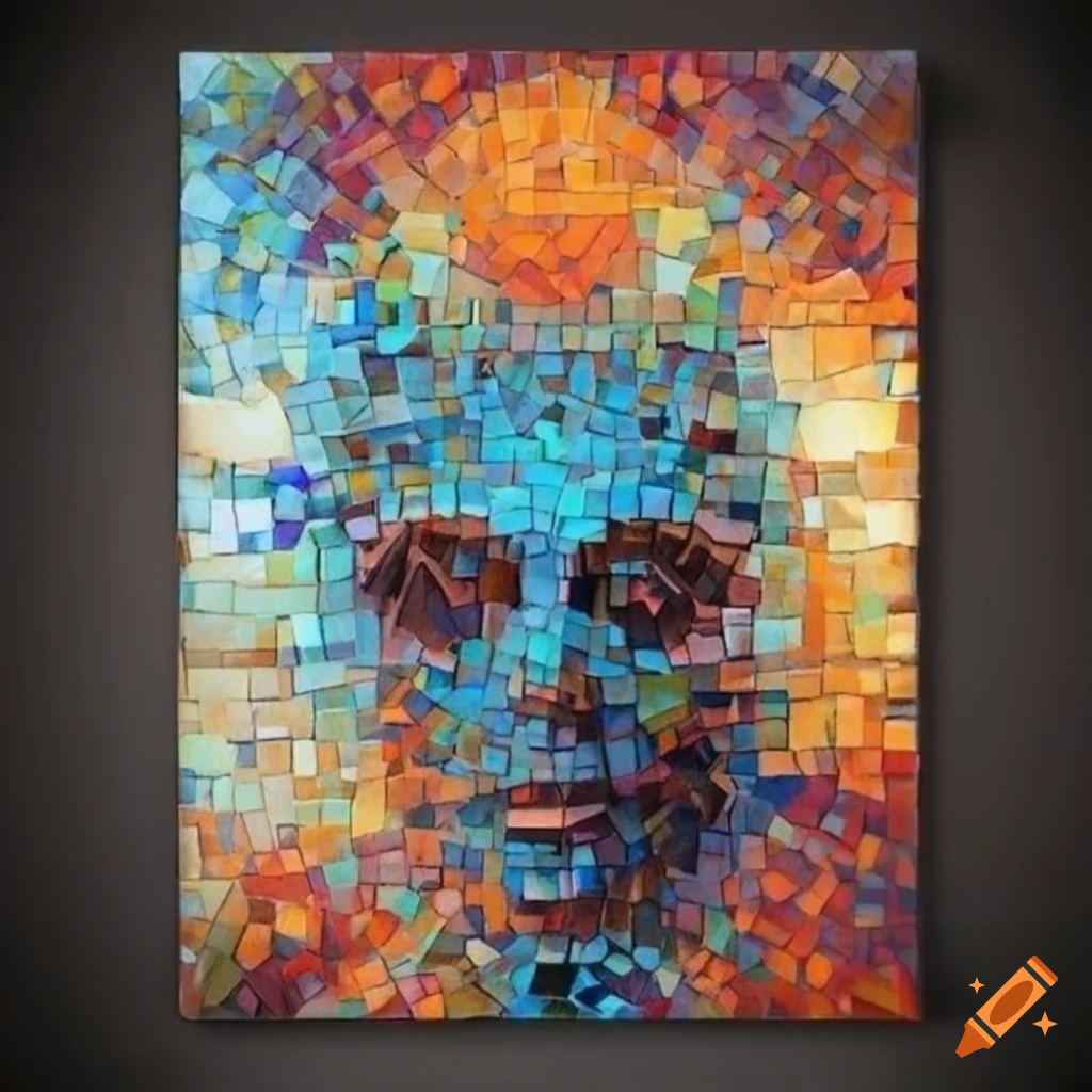 Beksinski-style mosaic tile artwork in a zoomed-out view with larger tiles