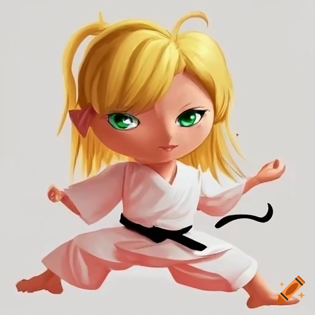 Cartoon karate girl with blonde hair