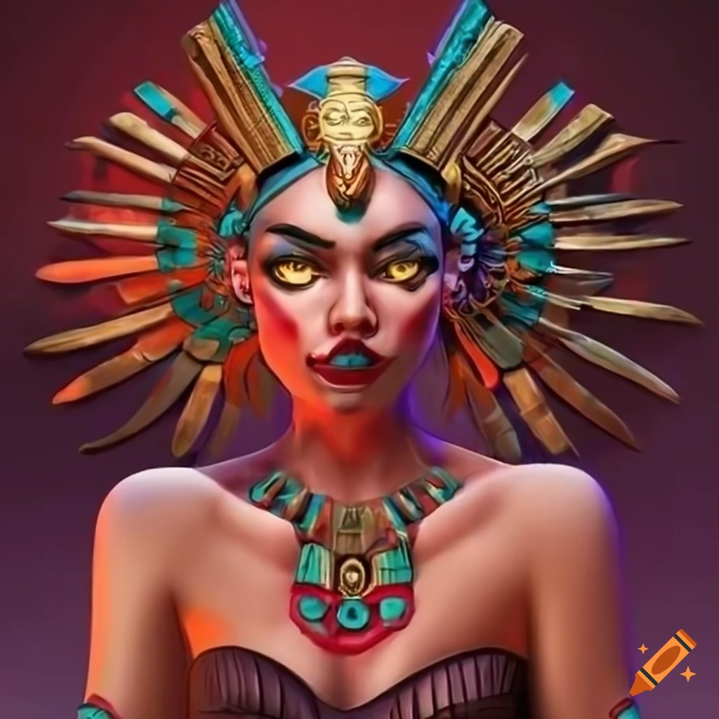 Aztec Blood Witch Queen with Art Deco and Pixar Styling