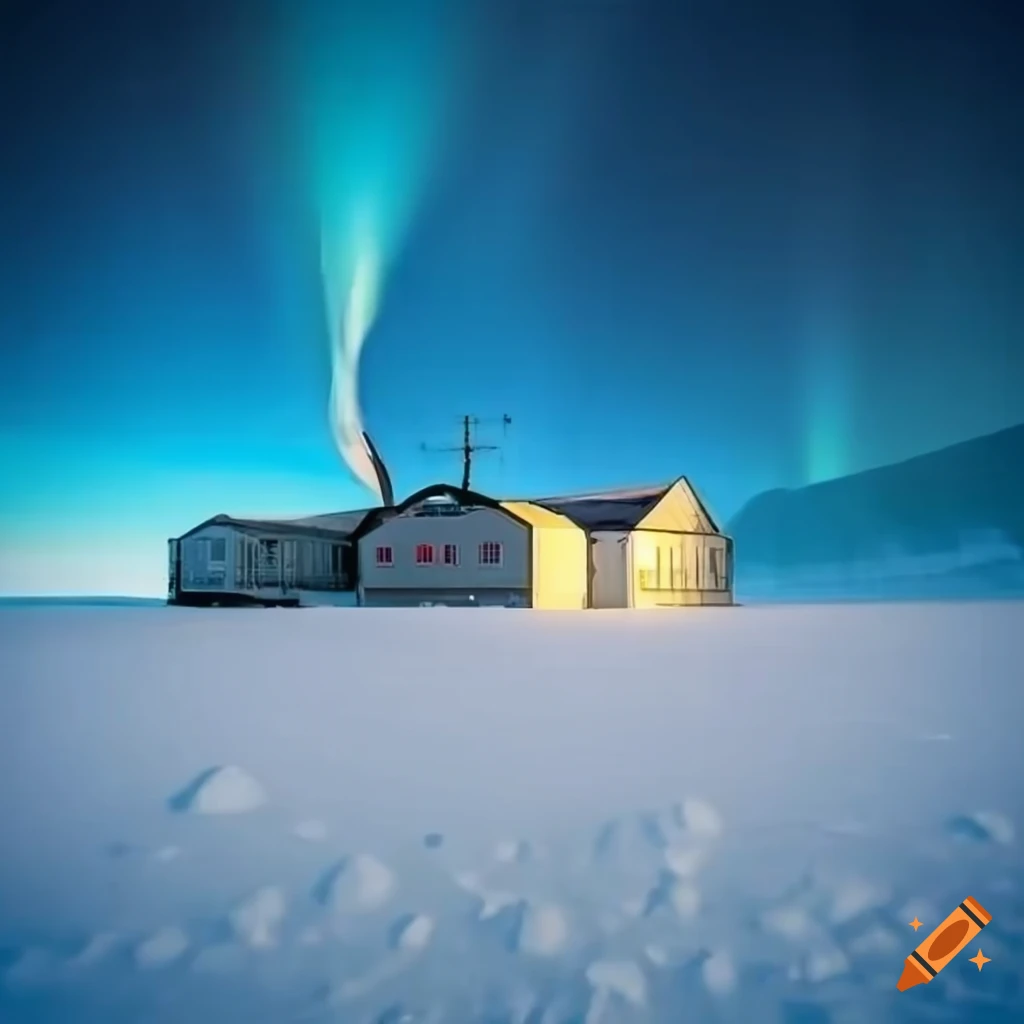 Antarctic lab with exploration vehicles and radio mast