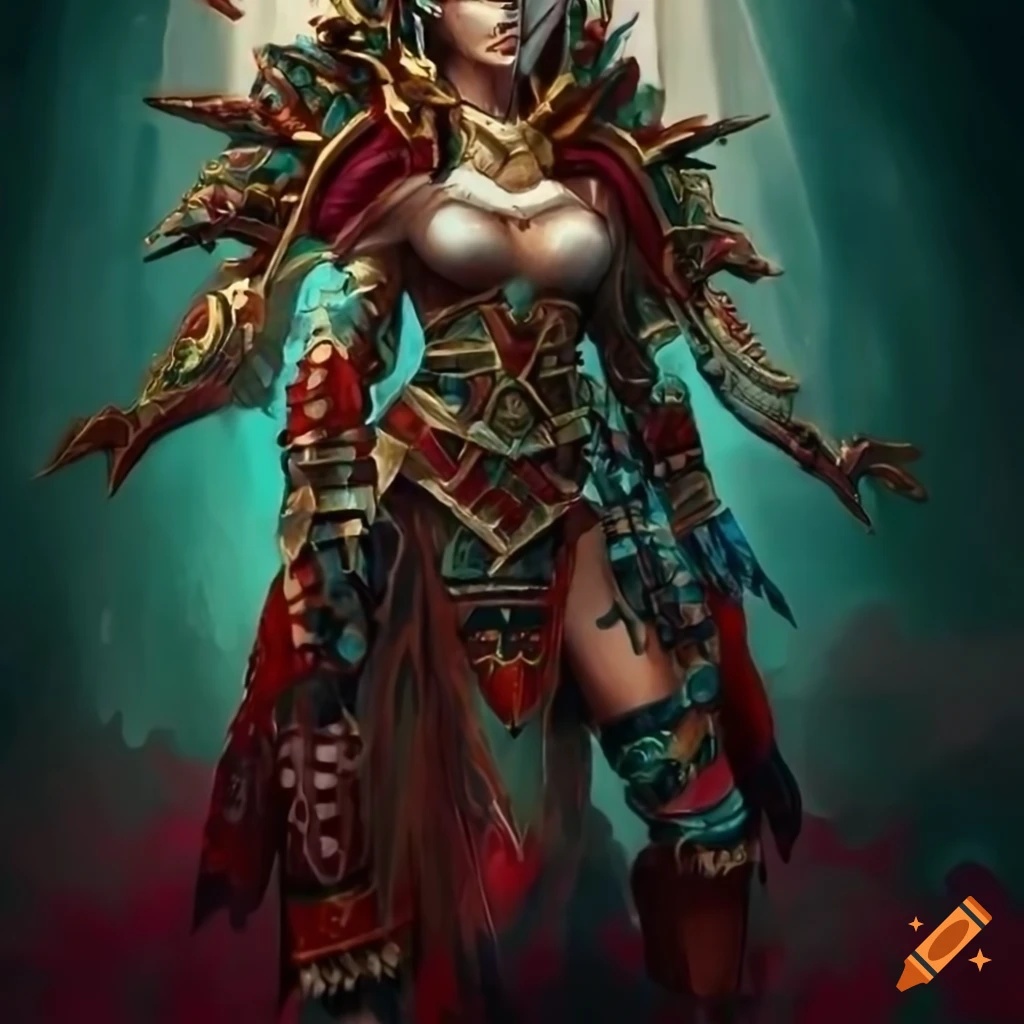 Neobrutalist Aztec Shark Priestess Armor inspired by Ukiyo-e