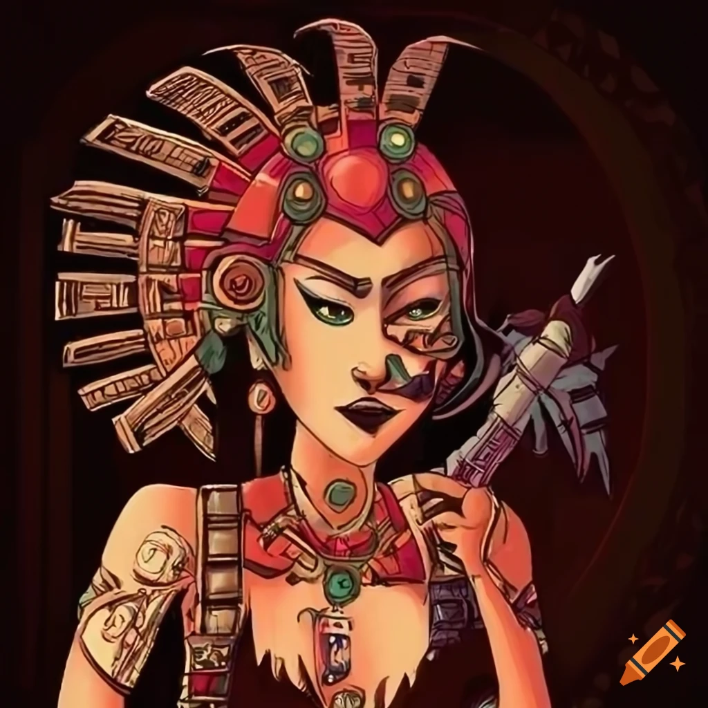 Art Deco Aztec Centurion Witch in Disney Style