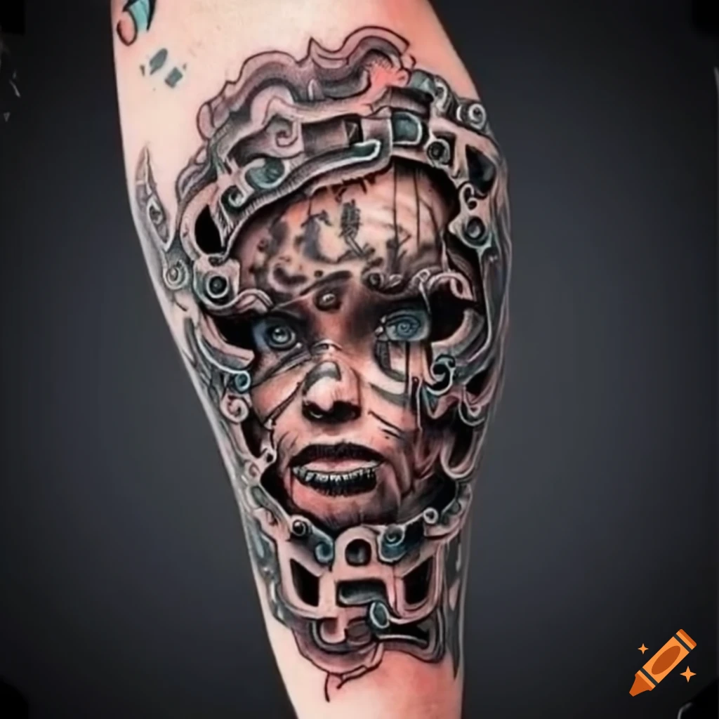 Full sleeve tattoo design incorporating bike chain, structure, discipline, and rules