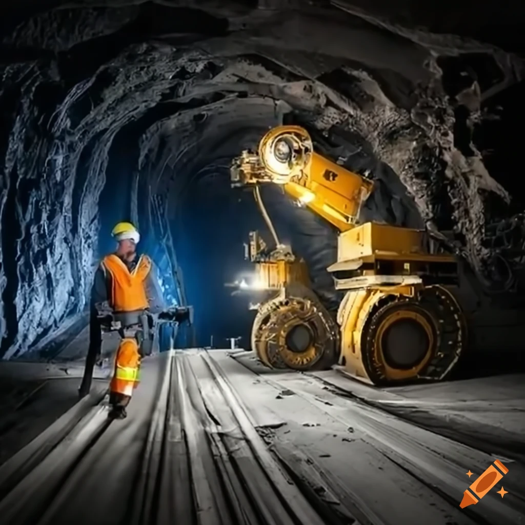 State-of-the-art industrial mine site with human operators and robots ...