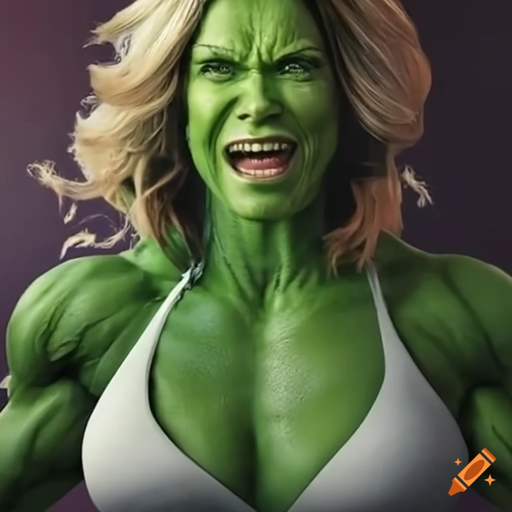 Blonde Kelly Cass and Brunette Jen Carfagno transforming into She-Hulk bodybuilders
