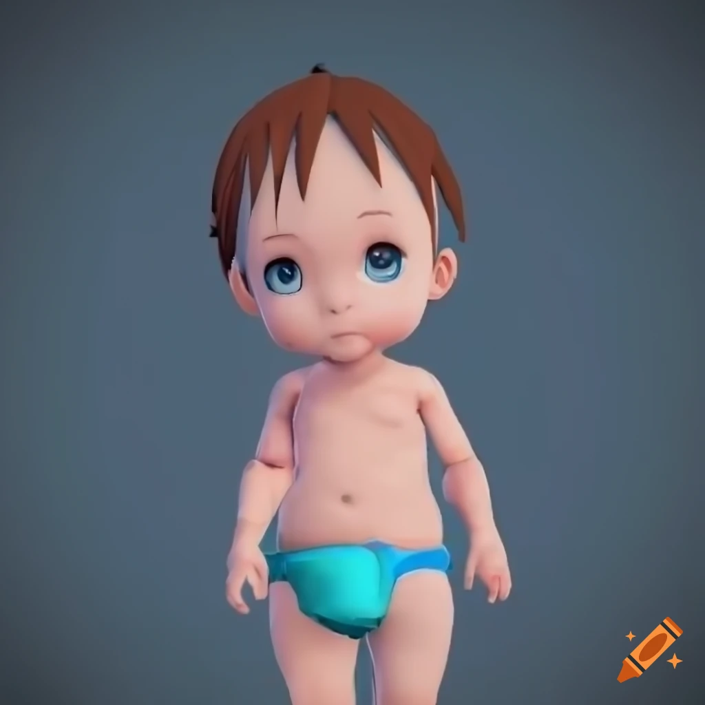 Baby boy wearing diapers in a 3D cel shaded render