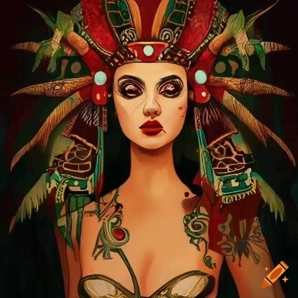 Art Deco Aztec Siren Queen inspired by Ukiyo-e and Russian Folklore