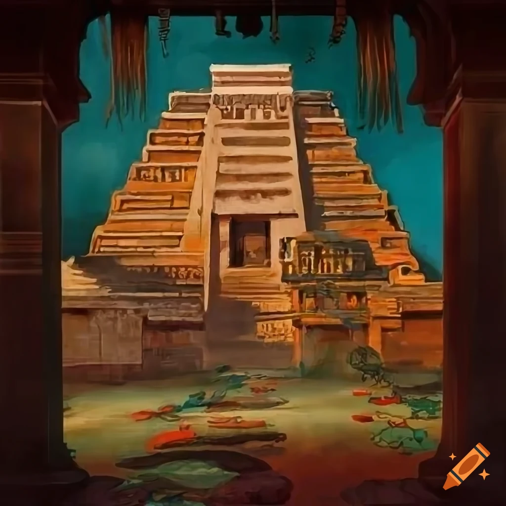 Vibrant movie poster with an Aztec Temple inspired design