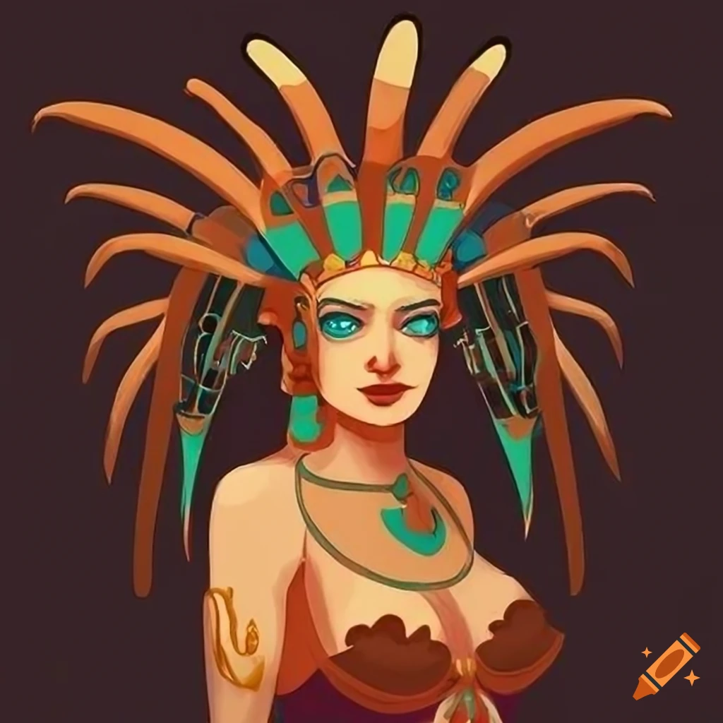Art Deco concept art of Aztec Siren Queen inspired by Russian Folklore and Ukiyo-e