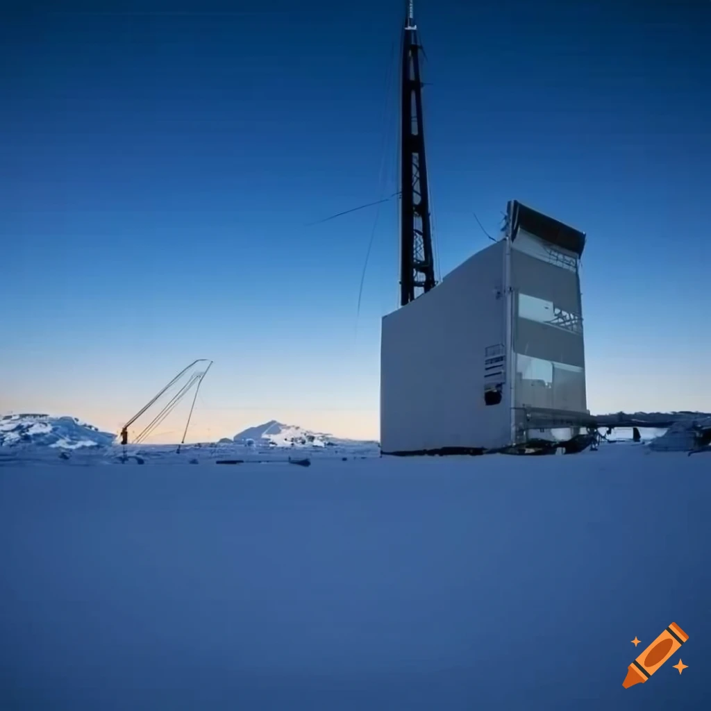 Antarctic lab with exploration vehicles and radio mast