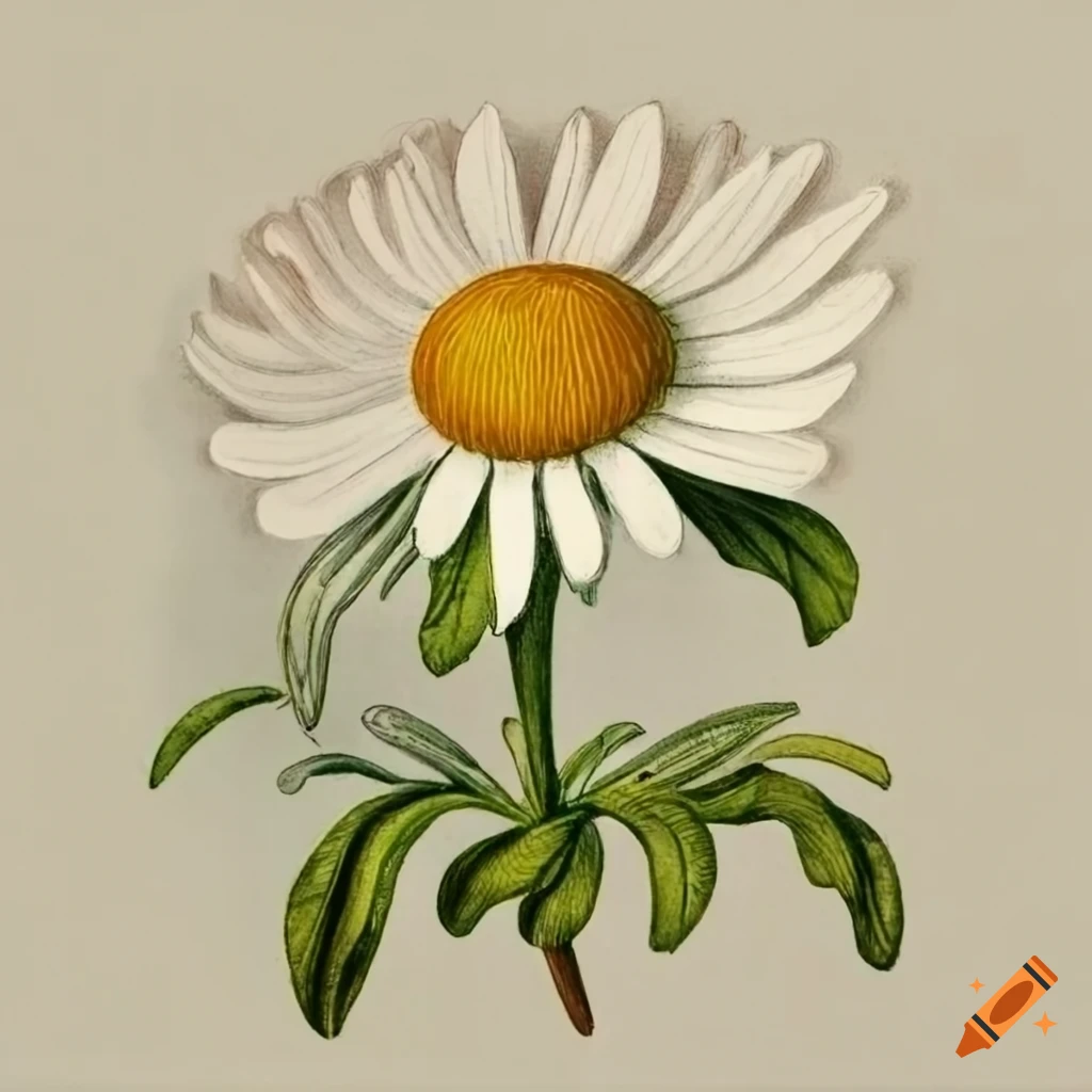 Vintage botanical illustration of chamomile flower