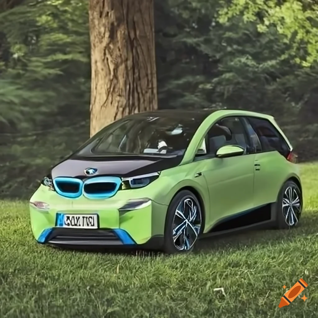 BMW i3 electric car in green color on a lawn