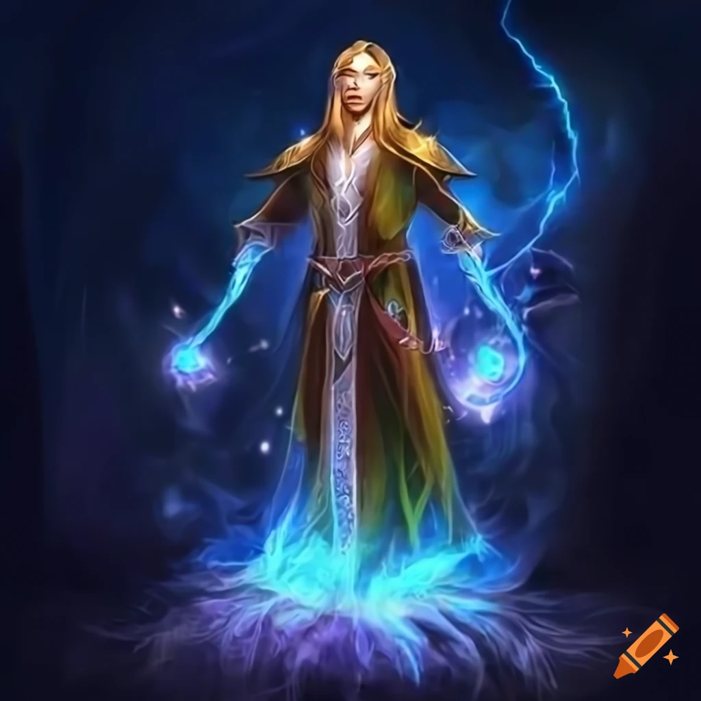 Male elven mage with magical energies swirling around him