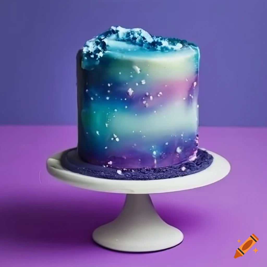 Galaxy themed cake with glossy glaze