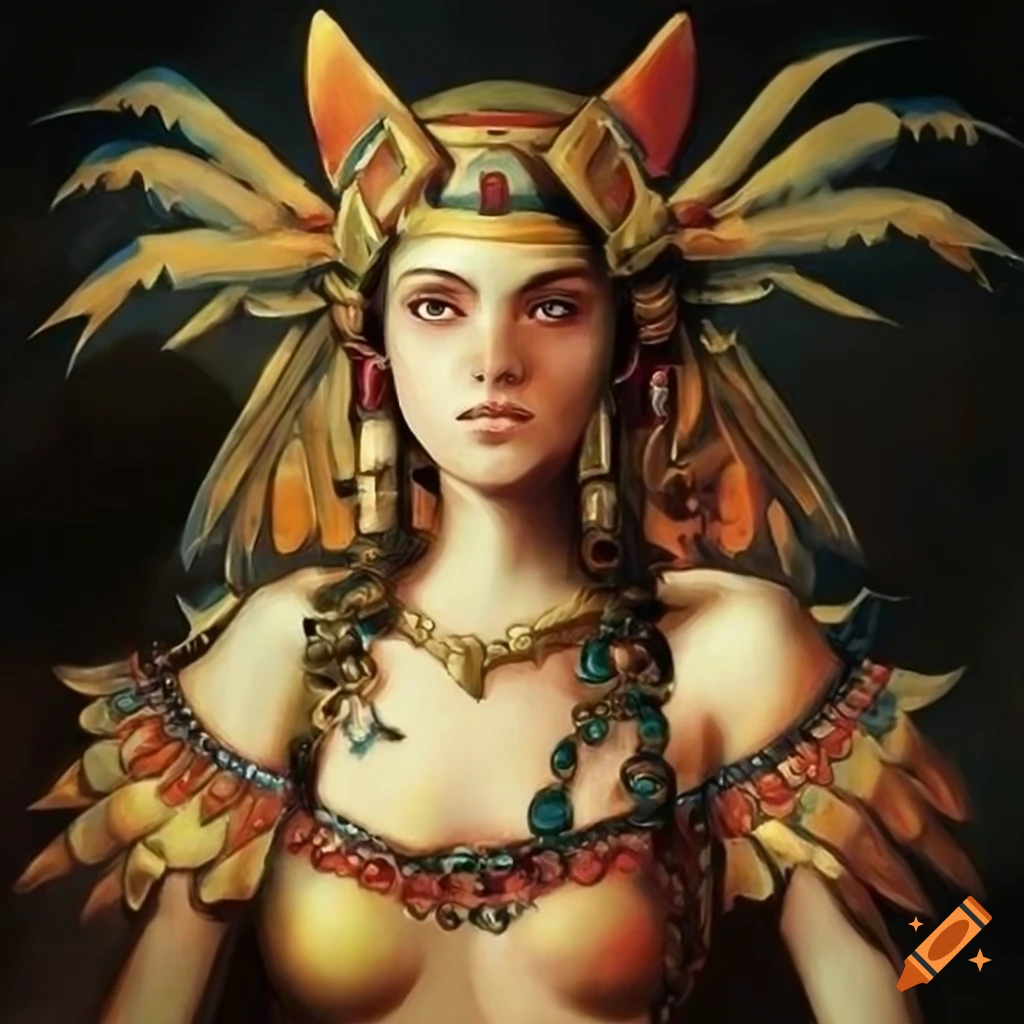 Baroque Manga Aztec Noxian Shark Valkyrie portrayed in an oil painting