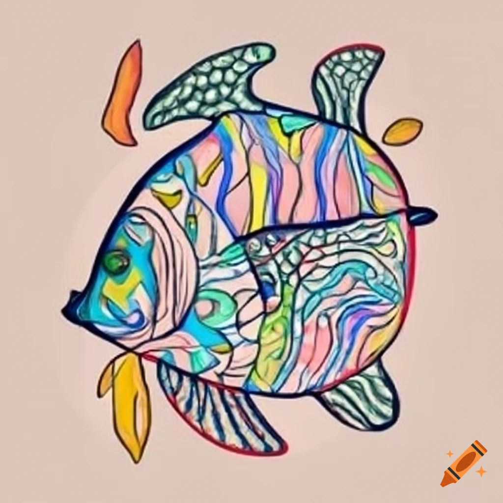 Vibrant abstract art with fish swimming in geometric patterns inspired by Raoul Duffy and Pierre Bonnard's Nouveau style