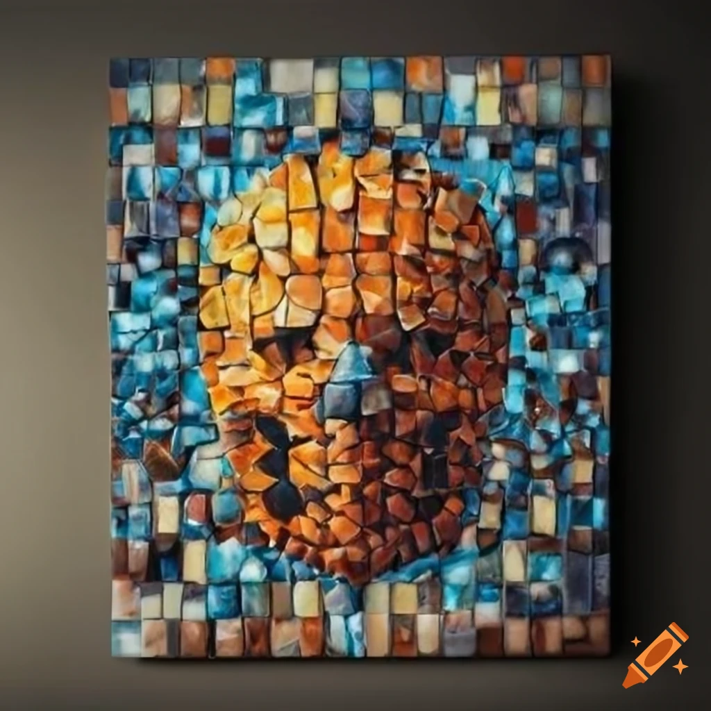 Beksinski style mosaic tile artwork in zoomed out view with larger tiles
