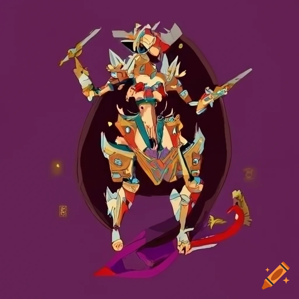 Minimalism Aztec Shark Priestess Mecha inspired by Ukiyo-e