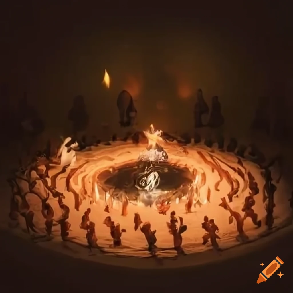 Enchanting ritual with a circle of illuminated people