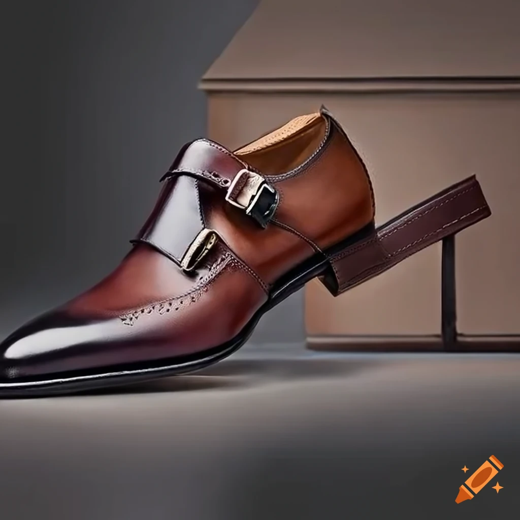 Magnanni-style men's monk strap leather shoes with removable heel