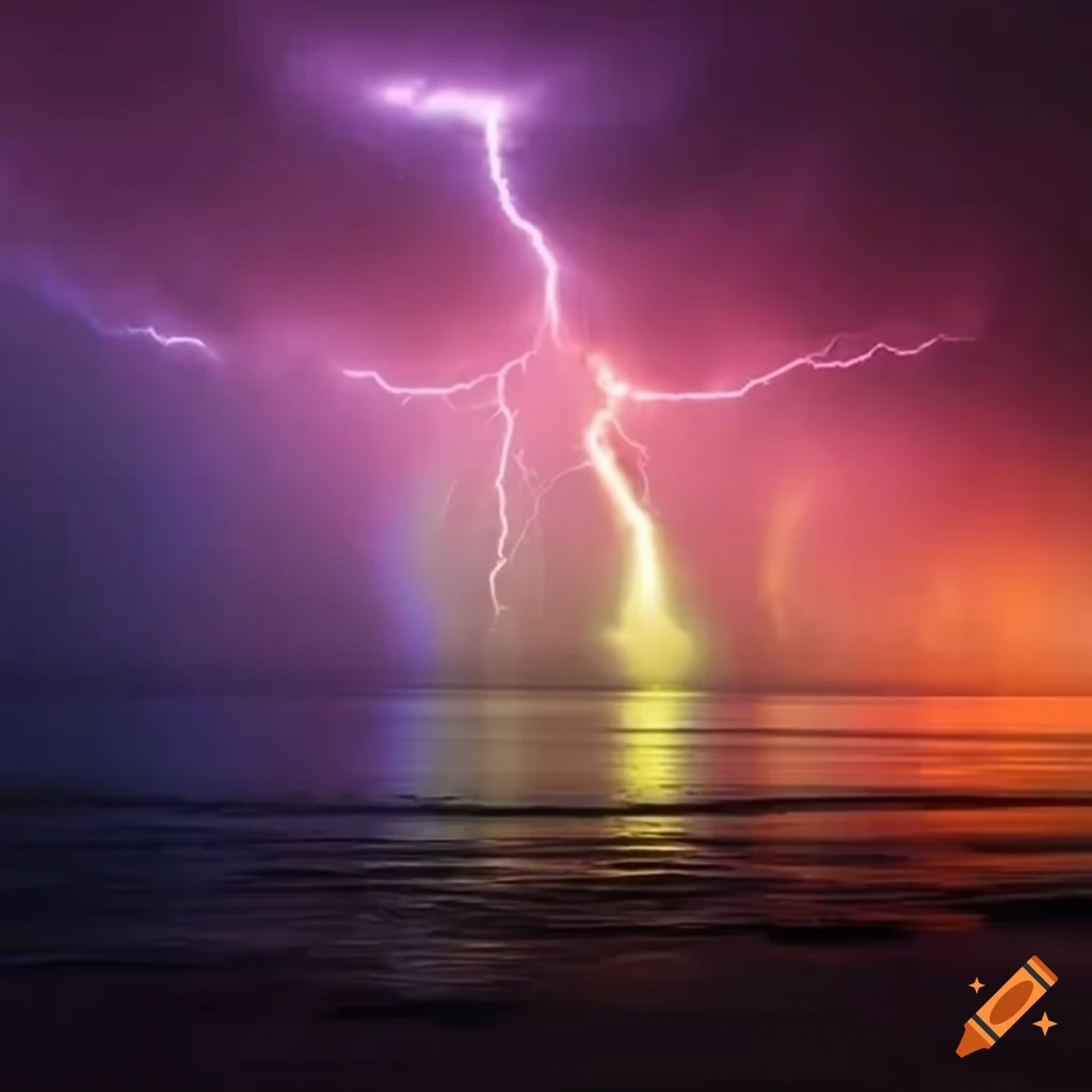 Rainbow spectrum lightning storm in outer space at night
