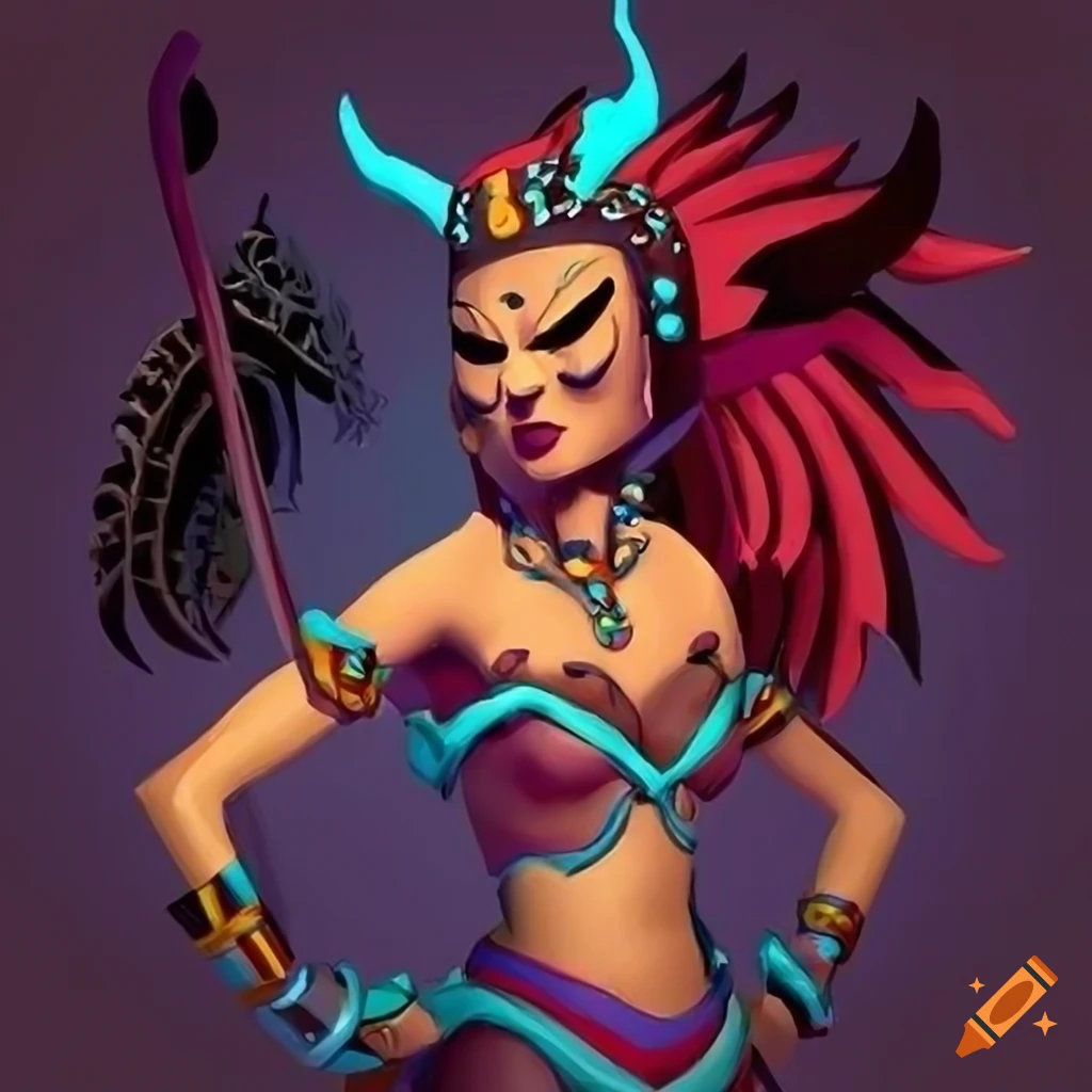 Aztec gladiator witch with digital inking and varied artistic influences