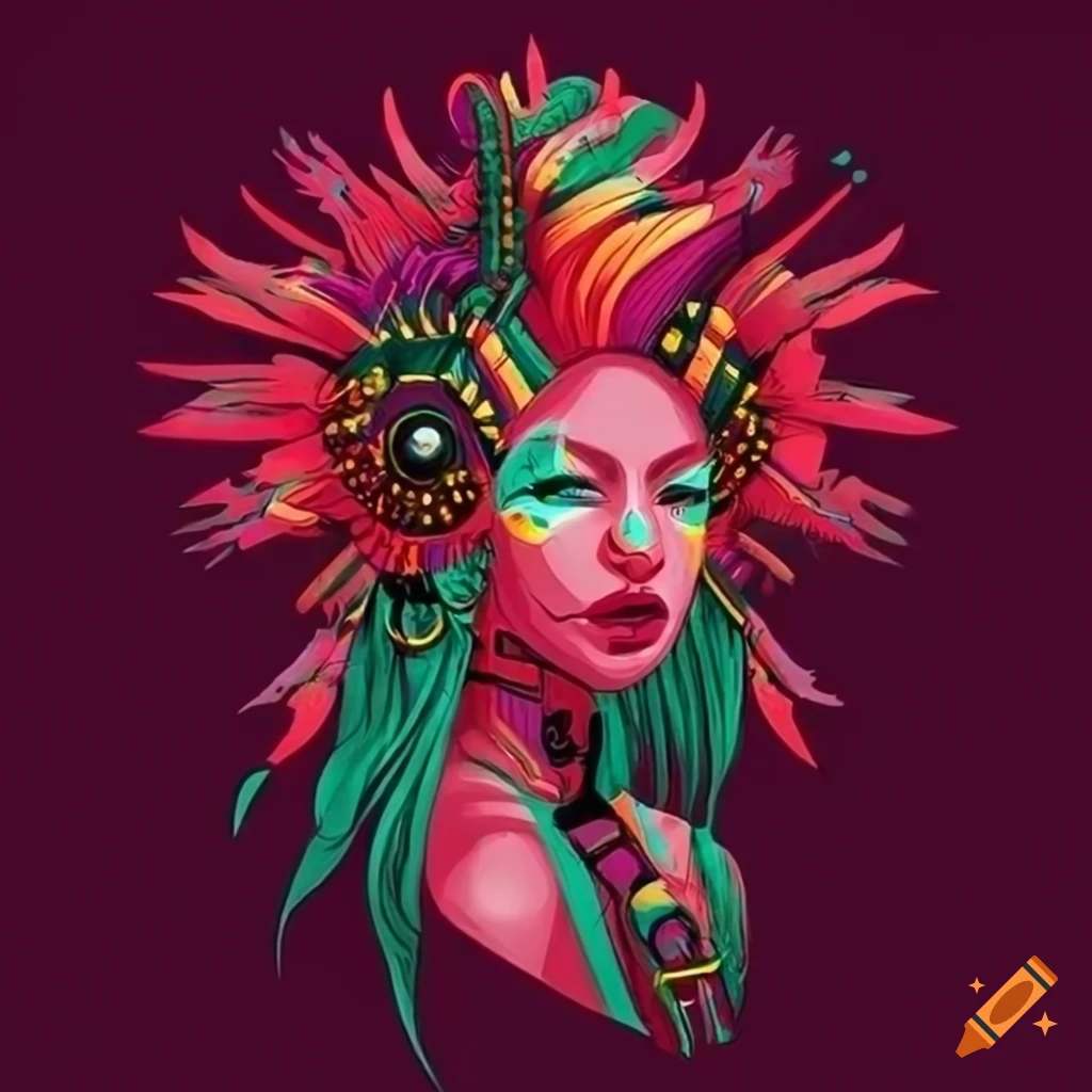 Neobrutalist Aztec Blood Witch Vector Art with Futurism inspiration