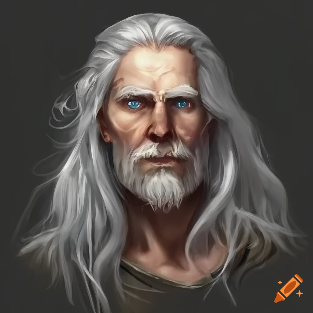 RPG portrait of an old human male with grey hair and blue eyes on Craiyon