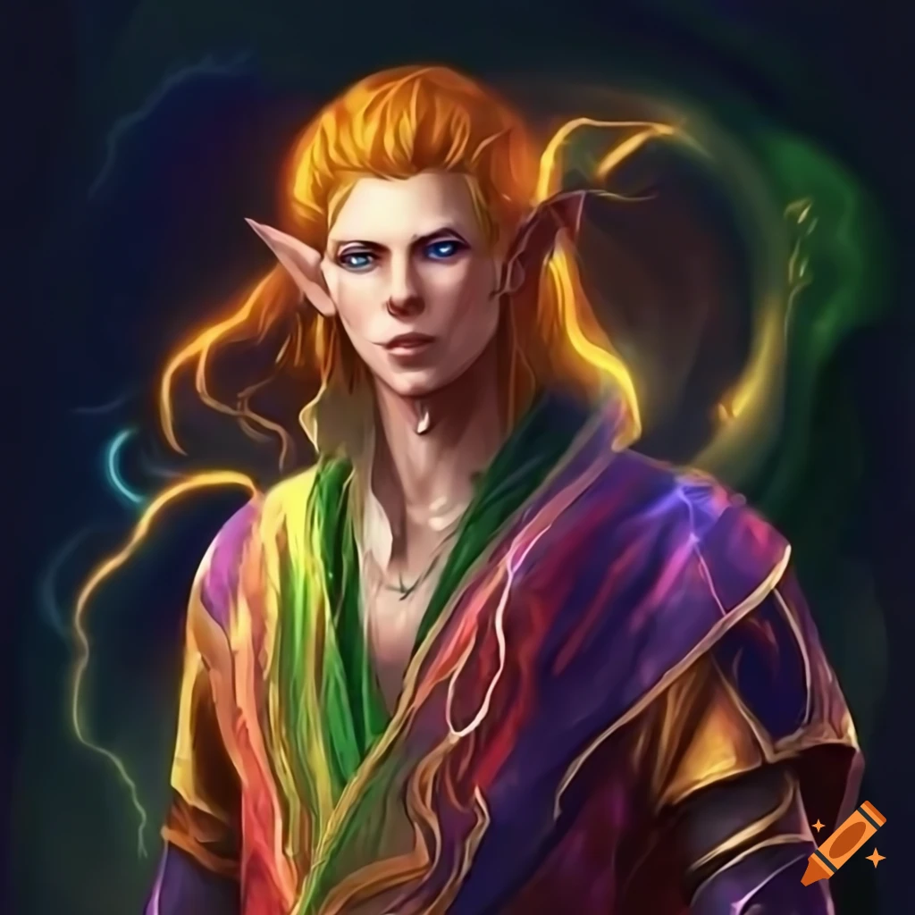 Male elven mage with magical energies swirling around him