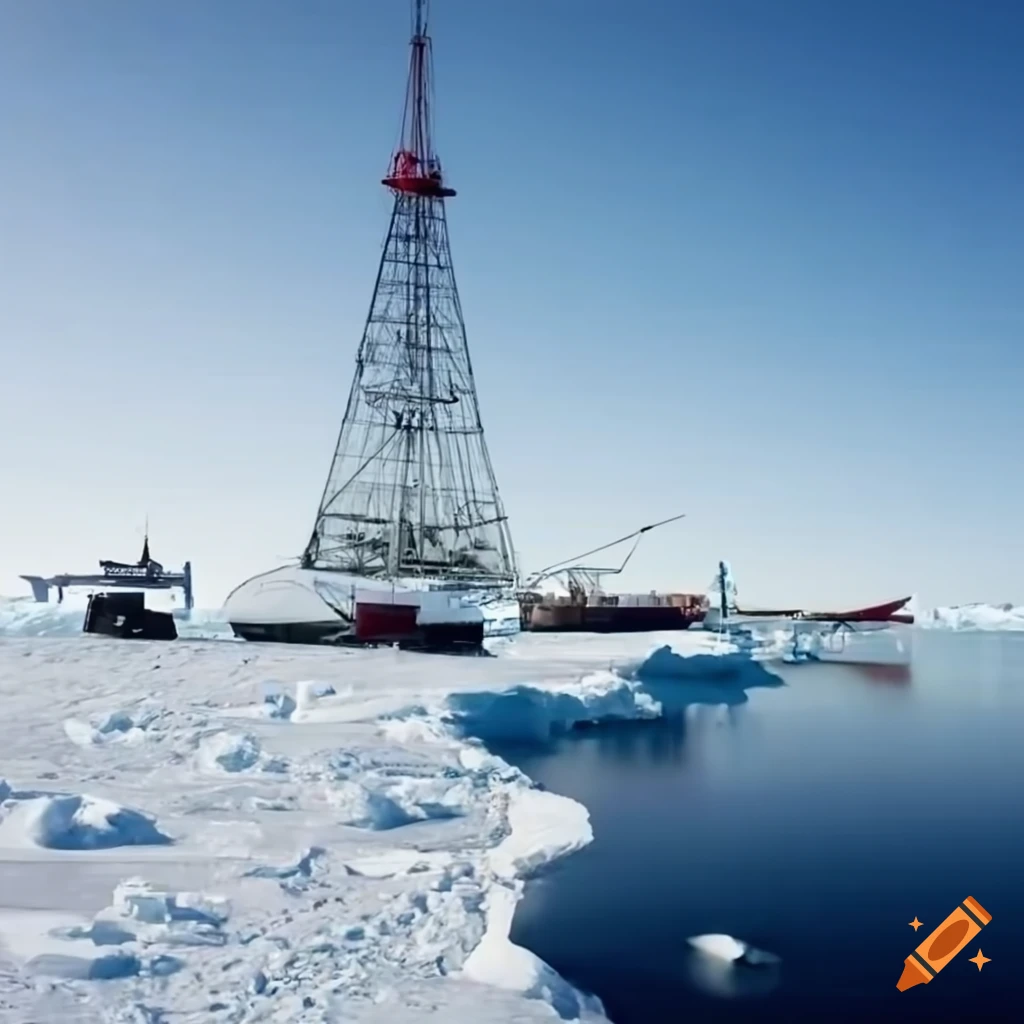 Antarctic lab with exploration vehicles and radio mast