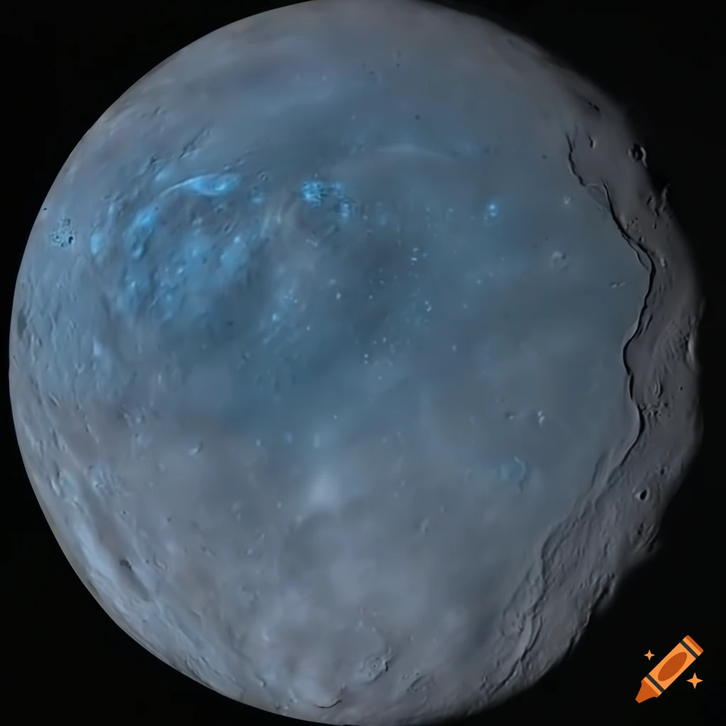 Ceres planet with blue spots in full view