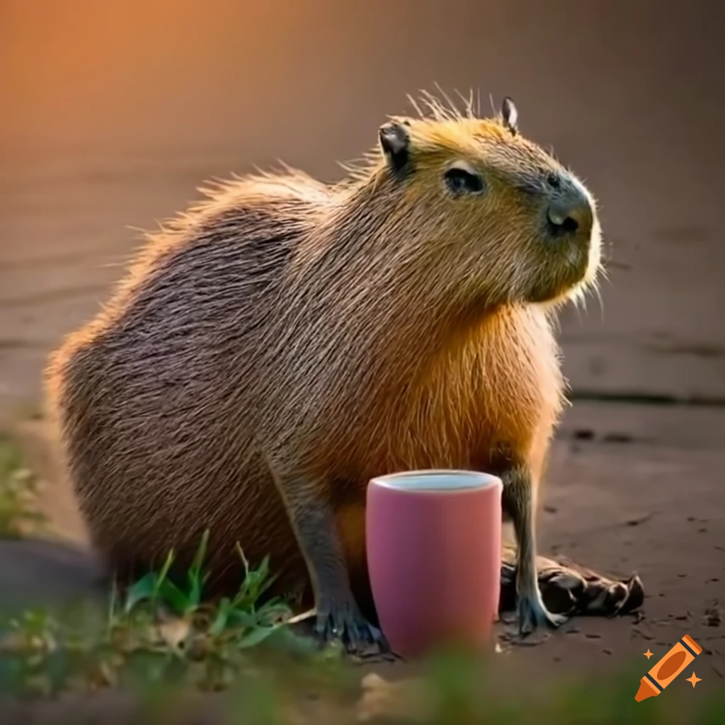 Capybara enjoying a cup of coffee