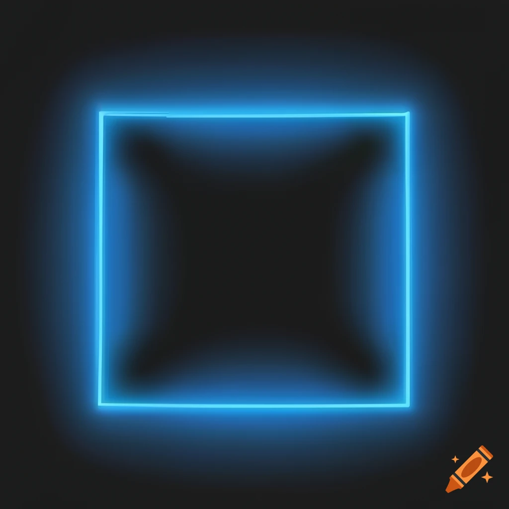 Blue neon square on dark background in 2D design